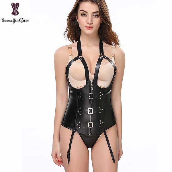faux leather corset halterneck buckle zipper open bra steampunk bustier elastic boned korset strap women lingeries punk hot, Black;white
faux leather corset halterneck buckle zipper open bra steampunk bustier elastic boned korset strap women lingeries punk hot, Black;white