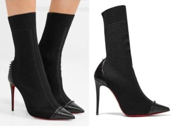 Fashion Designer boots Red Bottom black mesh socks boots spikes leather details High heel ankle boots Women party shoes size 35-40
Fashion Designer boots Red Bottom black mesh socks boots spikes leather details High heel ankle boots Women party shoes size 35-40