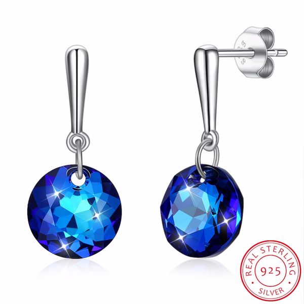 

lekani round blue crystal drop earring crystals from for women 925 sterling silver fine jewelry friends gift, Golden;silver