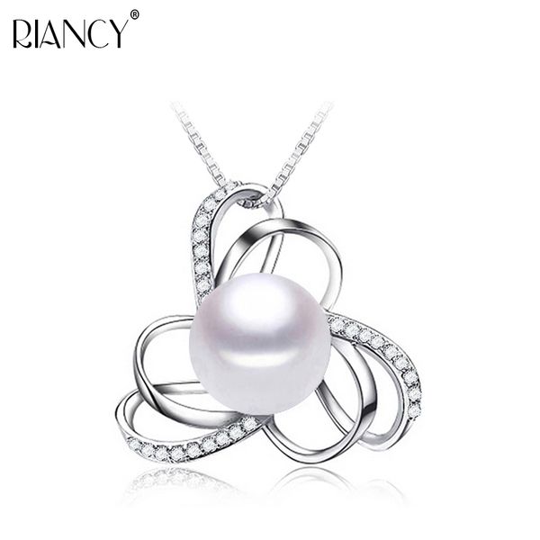 

fashion charm 925 sterling silver pearl necklace genuine pearl jewelry natural freshwater big pendant 10-11mm for women
