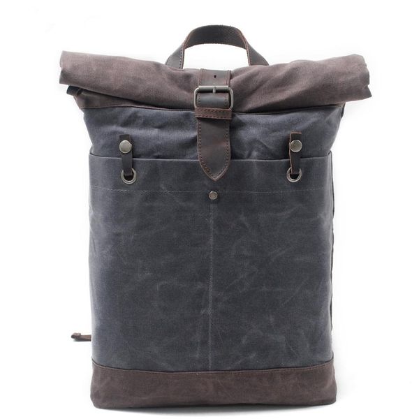

melodycollection man oilskin bags batik waxed canvas rucksack backpack roll up bag men's waterproof out door travel daypack