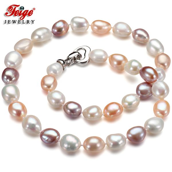 

feige big pearl necklace 10-11mm multicolor baroque natural freshwater pearl choker necklace women fine jewelry, Silver