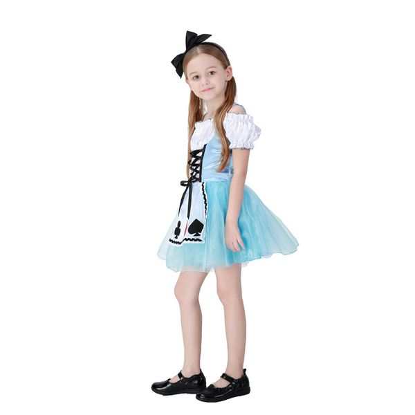 

new 2018 halloween women childs anime alice in wonderland blue party dress alice dream childs kids girl maid cosplay costume, Black;red