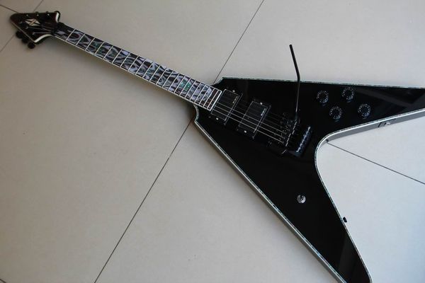 Black cu tom 1958 flying v electric guitar abalone urround 12 03 26
Black cu tom 1958 flying v electric guitar abalone urround 12 03 26