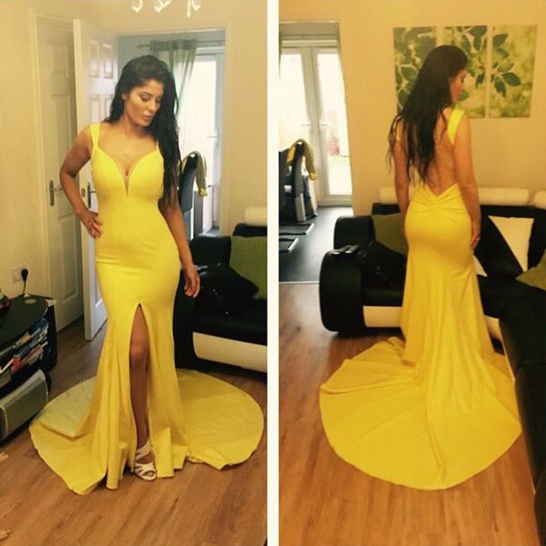 yellow sweetheart spaghetti prom dress front split backless sleeveless long mermaid evening dresses vestidos de fiesta, Black
yellow sweetheart spaghetti prom dress front split backless sleeveless long mermaid evening dresses vestidos de fiesta, Black