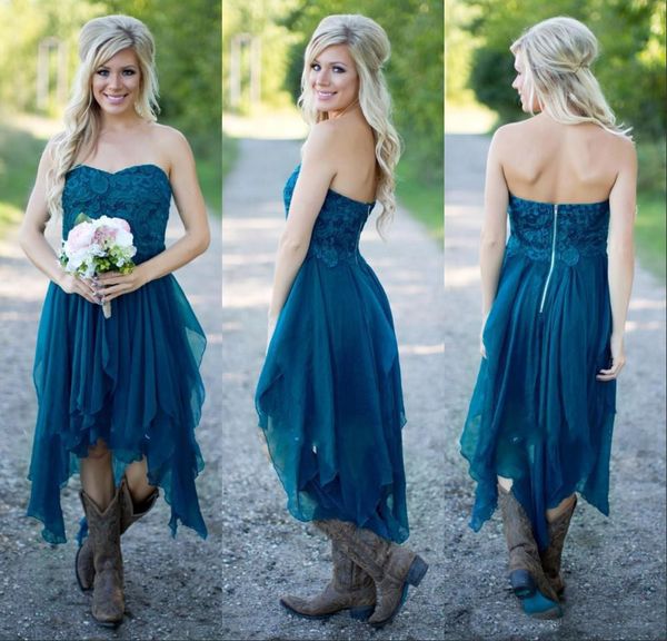 Country Bridesmaid Dresses 2017 Short Hot Cheap For Wedding Teal Chiffon Beach Lace High Low Ruffles Party Maid Honor Gowns Under 100
Country Bridesmaid Dresses 2017 Short Hot Cheap For Wedding Teal Chiffon Beach Lace High Low Ruffles Party Maid Honor Gowns Under 100