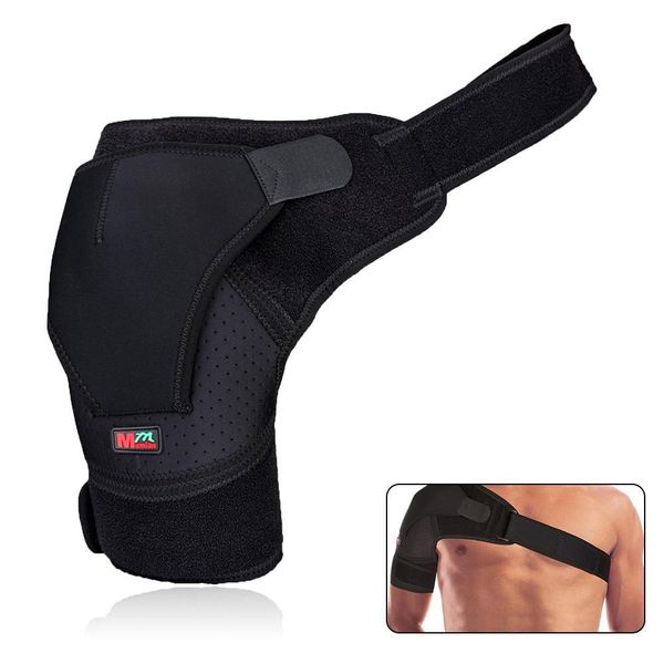 

mumian adjustable left/right shoulder bandage protector brace joint pain shoulder support strap training sports equipment, Black;blue