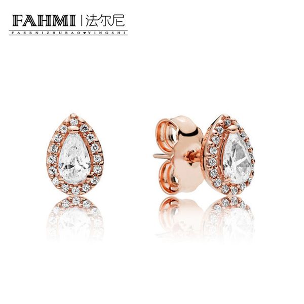 fahmi 100% 925 sterling silver 286252cz rose radiant teardrop earring studs exquisite lucky charming women's gifts original, Golden;silver