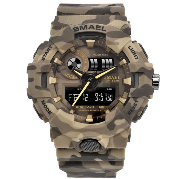 latest design smael camouflage outdoor military sports 50m waterproof dual display men's watch multi-function led electronic watch, Slivery;brown
latest design smael camouflage outdoor military sports 50m waterproof dual display men's watch multi-function led electronic watch, Slivery;brown