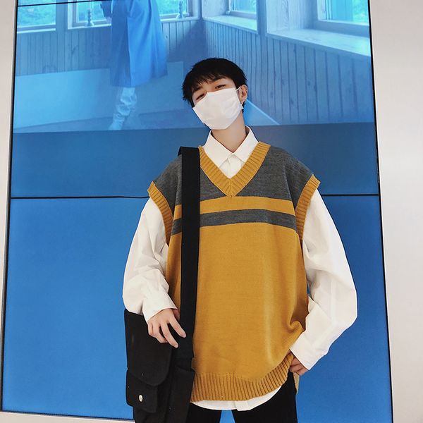 autumn winter new sweater men fashion casual loose sleeveless knit pullover man color matching male clothes, White;black
autumn winter new sweater men fashion casual loose sleeveless knit pullover man color matching male clothes, White;black