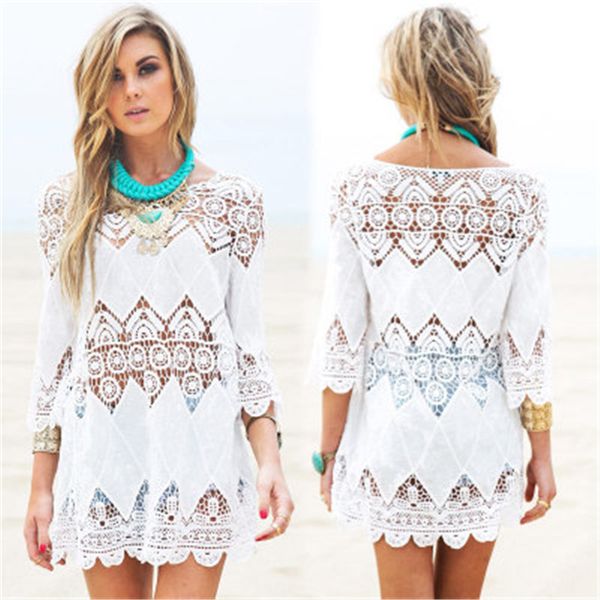 new summer swimsuit lace hollow crochet beach bikini cover up 3/4 sleeve women swimwear beach dress white beach tunic shirt
new summer swimsuit lace hollow crochet beach bikini cover up 3/4 sleeve women swimwear beach dress white beach tunic shirt