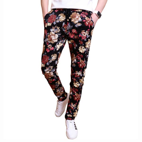 floral pencil pant for men full length black pant fashion printing pants