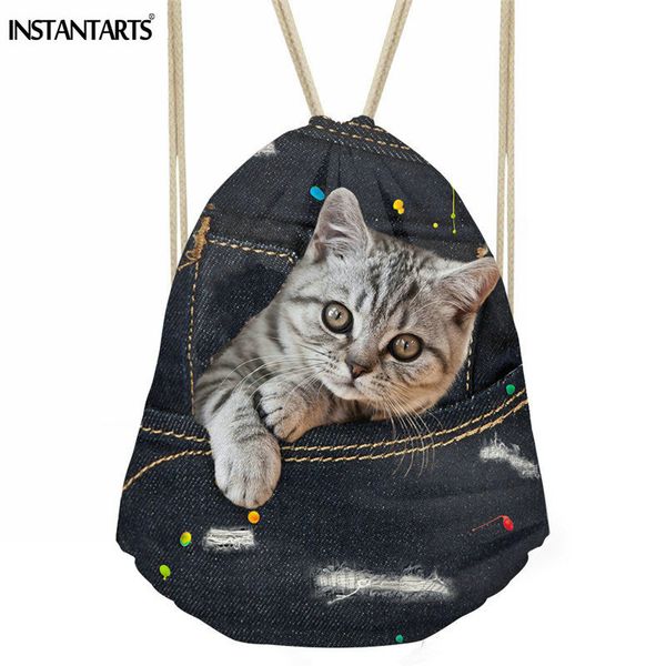instantarts casual black denim animal cat dog 3d print women drawstring bags fashion travel softback string backpack for teens
instantarts casual black denim animal cat dog 3d print women drawstring bags fashion travel softback string backpack for teens