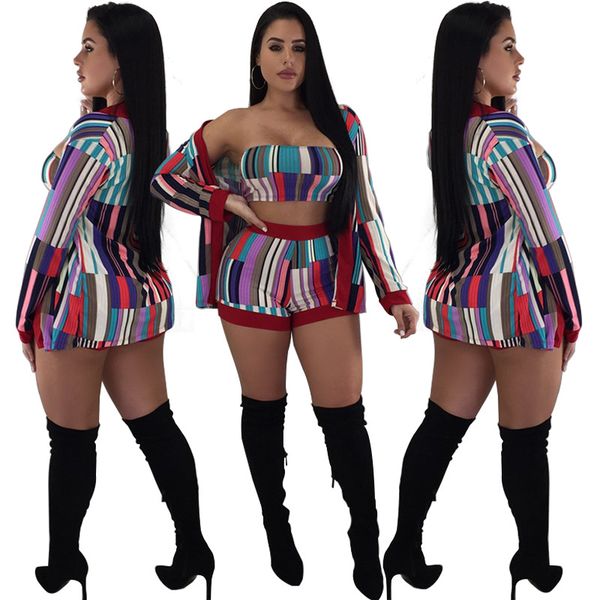 women's tube fashion striped three-piece suit women's tracksuits nightclub short pant suits, Gray
women's tube fashion striped three-piece suit women's tracksuits nightclub short pant suits, Gray