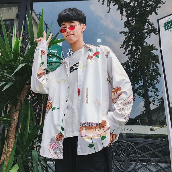 spring and autumn men fashion vintage korea style ulzzang flower print loose long sleeve shirt male casual ins hawaiian shirts, White;black
spring and autumn men fashion vintage korea style ulzzang flower print loose long sleeve shirt male casual ins hawaiian shirts, White;black