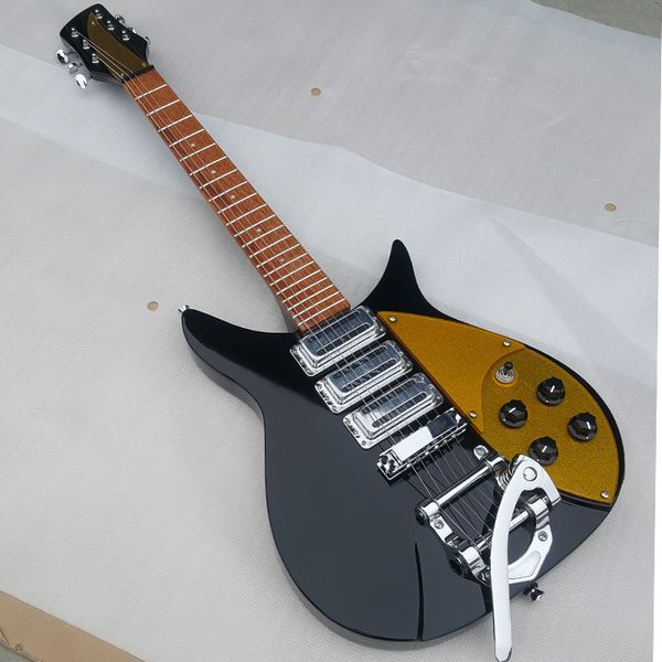 short scale ric john lennon 325c64 jetglo 6 strings black electric guitar dark brown neck, bigs tremolo tailpiece, gold pickguard, 3 pickups
short scale ric john lennon 325c64 jetglo 6 strings black electric guitar dark brown neck, bigs tremolo tailpiece, gold pickguard, 3 pickups