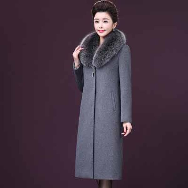 middle age winter woolen coat new women mid long section fox fur collar fashion slim cashmere coat, Black
middle age winter woolen coat new women mid long section fox fur collar fashion slim cashmere coat, Black