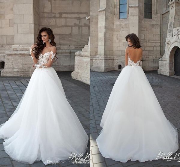 new designer backless wedding dresses sheer crew neck long illusion sleeves lace appliques long a-line novia bridal gowns, White
new designer backless wedding dresses sheer crew neck long illusion sleeves lace appliques long a-line novia bridal gowns, White
