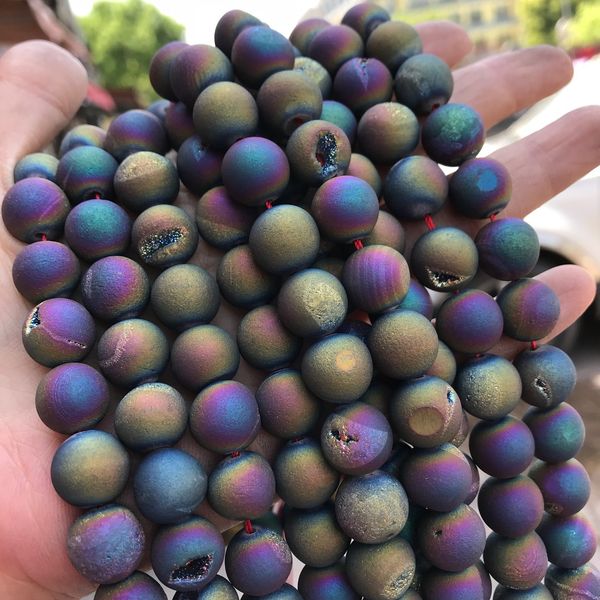 6/8/10/12mm ab color round metallic coated druzy agate stone beads for diy jewelry making 15" plating agate gem stone beads, Black
6/8/10/12mm ab color round metallic coated druzy agate stone beads for diy jewelry making 15" plating agate gem stone beads, Black