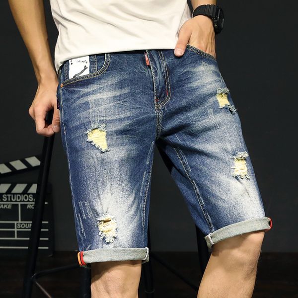 2018 summer casual distressed patch bull-puncher knickers male ripped hole men were loos leisure thin shorts jeans, Blue
2018 summer casual distressed patch bull-puncher knickers male ripped hole men were loos leisure thin shorts jeans, Blue