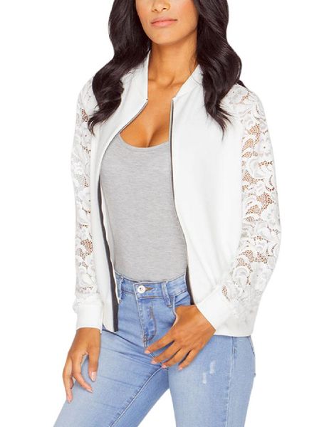 missky 2018 new women's solid color lace stitching long sleeve zippered jacket, Black;brown
missky 2018 new women's solid color lace stitching long sleeve zippered jacket, Black;brown