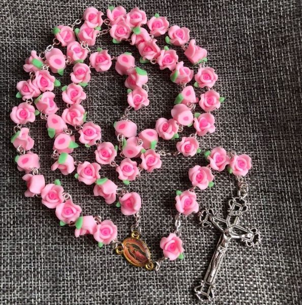 pink soft cerami beads rosary rose flower shape jesus cross necklace virgin guadalupe rosary center, Silver
pink soft cerami beads rosary rose flower shape jesus cross necklace virgin guadalupe rosary center, Silver