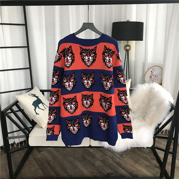 brand designer women tiger jacquard wool sweaters 2018 autumn winter round neck casual loose knitted jumpers oversized pullovers knitwear, White;black
brand designer women tiger jacquard wool sweaters 2018 autumn winter round neck casual loose knitted jumpers oversized pullovers knitwear, White;black
