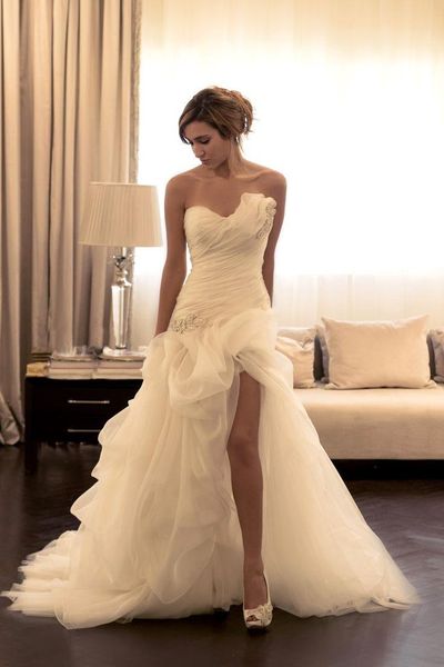2018 mermaid wedding dresses strapless beach bridal gowns court train high slit custom made bc0150, White
2018 mermaid wedding dresses strapless beach bridal gowns court train high slit custom made bc0150, White