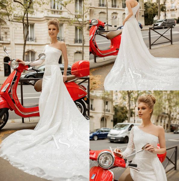 victoria soprano 2019 mermaid wedding dress one shoulder backless lace bridal gowns sweep train robe de mariée appliqued beach wedding dress, White
victoria soprano 2019 mermaid wedding dress one shoulder backless lace bridal gowns sweep train robe de mariée appliqued beach wedding dress, White