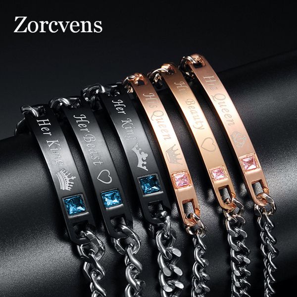 zorcvens his queen her king black rose gold color women's male chain crystal couple bracelet for men dropshipping
zorcvens his queen her king black rose gold color women's male chain crystal couple bracelet for men dropshipping