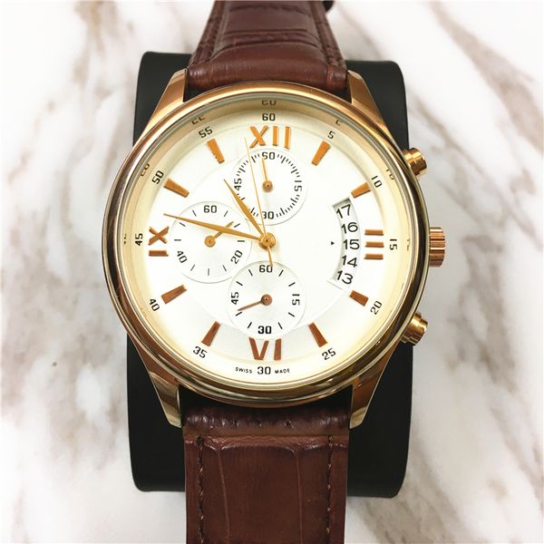 

men watch genuine leather big dial relojes de marca mujer decoration subdials auto-date business male quartz wholesale price, Slivery;brown