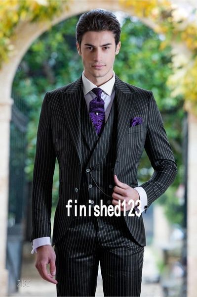 custom design two buttons black strips wedding groom tuxedos peak lapel groomsmen mens dinner blazer suits (jacket+pants+vest+tie) no:1553, Black;gray
custom design two buttons black strips wedding groom tuxedos peak lapel groomsmen mens dinner blazer suits (jacket+pants+vest+tie) no:1553, Black;gray