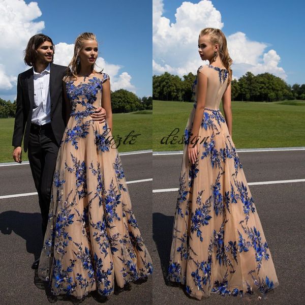 champagne tulle long prom dress with royal blue appliques jewel neck cap sleeves party dress fashion floor length formal evening dresses, Black;red
champagne tulle long prom dress with royal blue appliques jewel neck cap sleeves party dress fashion floor length formal evening dresses, Black;red