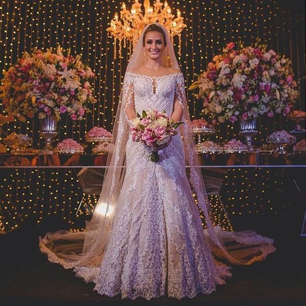off shoulder mermaid wedding dress full lace applique beads long sleeve bridal dress glamorous south african tulle sweep train wedding gowns, White
off shoulder mermaid wedding dress full lace applique beads long sleeve bridal dress glamorous south african tulle sweep train wedding gowns, White