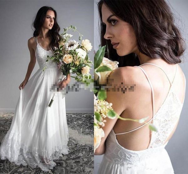 2018 chiffon v-neck beach lace wedding dresses bohemian backless a-line long bridal gowns spaghetti straps boho vestido de noiva, White
2018 chiffon v-neck beach lace wedding dresses bohemian backless a-line long bridal gowns spaghetti straps boho vestido de noiva, White