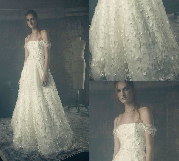 zuhair murad a line wedding dresses 3d floral applique tulle off shoulder sweep train bohemian wedding gowns vestido de novia, White
zuhair murad a line wedding dresses 3d floral applique tulle off shoulder sweep train bohemian wedding gowns vestido de novia, White