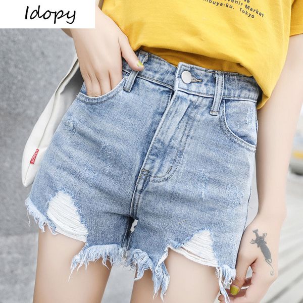 idopy 2018 summer womens vintage washed ripped denim shorts female slim fit distressed mini jeans shorts for women, White;black
idopy 2018 summer womens vintage washed ripped denim shorts female slim fit distressed mini jeans shorts for women, White;black