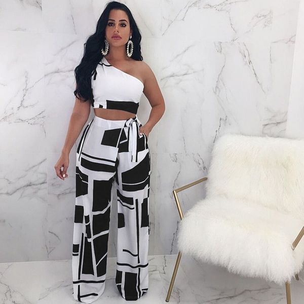 summer patchwork two piece set women one shoulder sleeveless crop and wide leg pants suit club wear party 2 piece outfits, White;black
summer patchwork two piece set women one shoulder sleeveless crop and wide leg pants suit club wear party 2 piece outfits, White;black