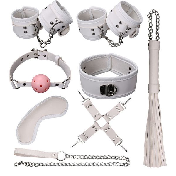leather tools goods flirting erotic sm toys binding neck hands and handcuffs set 8-piece