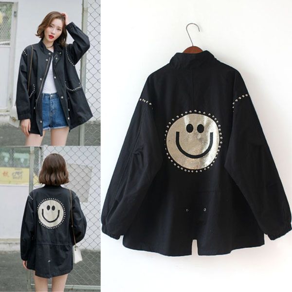 women's trench coat 2018 spring and autumn windbreaker female rivet green coat loose wild drawstring ladies tooling trench, Tan;black
women's trench coat 2018 spring and autumn windbreaker female rivet green coat loose wild drawstring ladies tooling trench, Tan;black