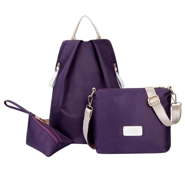 3pcs/set women solid backpack shoulder bag purse casual girls nylon bags