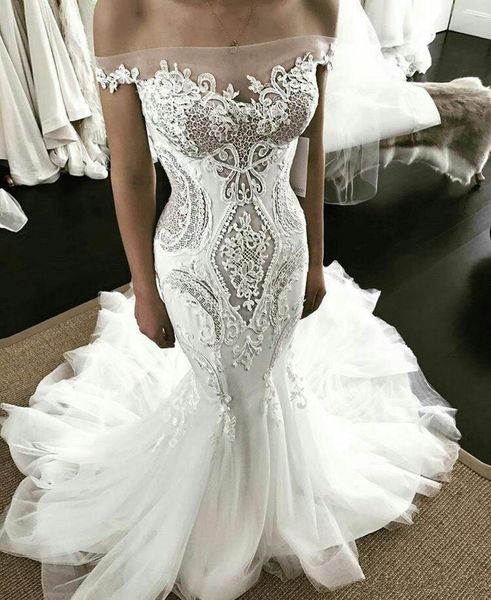 mermaid 2019 wedding dresses off the shoulder sweep train lace applqiues illusion beach bridal gowns tulle sweep train wedding dress, White
mermaid 2019 wedding dresses off the shoulder sweep train lace applqiues illusion beach bridal gowns tulle sweep train wedding dress, White