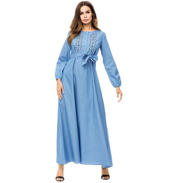 187202 korean fashion embroidery long style denim robe 2018 autumn muslims corban fashion loose large size button sashes denim dresses mujer, Red
187202 korean fashion embroidery long style denim robe 2018 autumn muslims corban fashion loose large size button sashes denim dresses mujer, Red