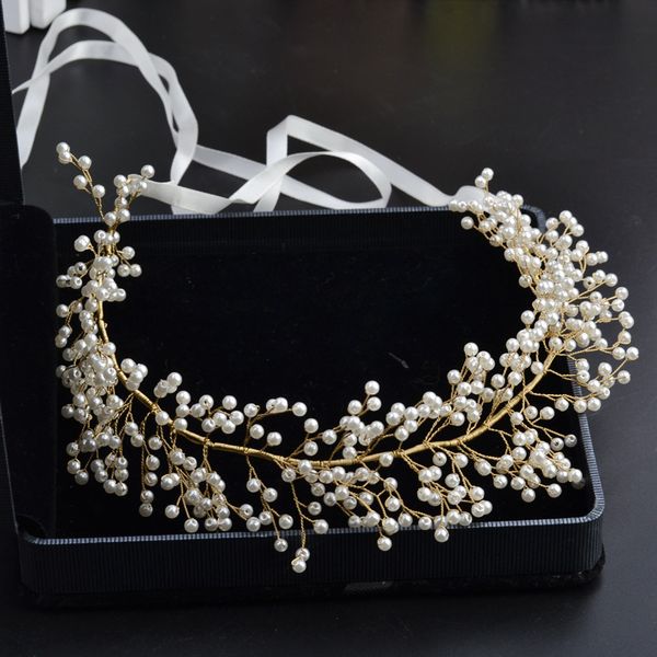 bridal headdress european and american handmade pearl hair band wedding dress wedding dress accessories, Golden;white
bridal headdress european and american handmade pearl hair band wedding dress wedding dress accessories, Golden;white
