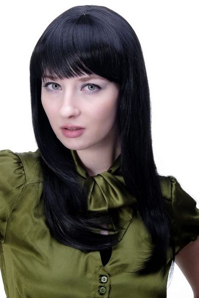 ladies wig cos black bangs straight length hair wigs 50cm, Black;brown 
ladies wig cos black bangs straight length hair wigs 50cm, Black;brown