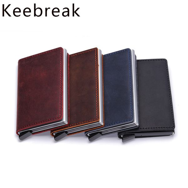 Rfid Metal Genuine Leather Men Wallets Small Card Holder Slim Wallets Male Mini Thin Purses Vallet porte monnaie homme