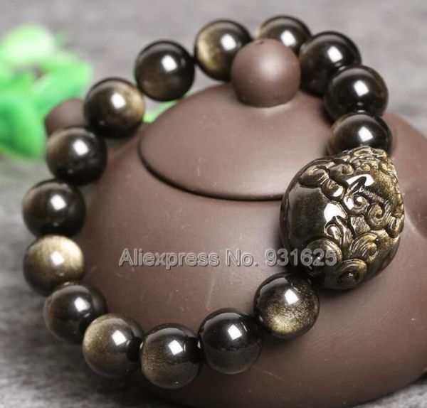 beautiful natural gold obsidian 8mm - 20mm beads + obsidian carved lucky dragon stretch elastic bracelet fashion jewelry, Black
beautiful natural gold obsidian 8mm - 20mm beads + obsidian carved lucky dragon stretch elastic bracelet fashion jewelry, Black
