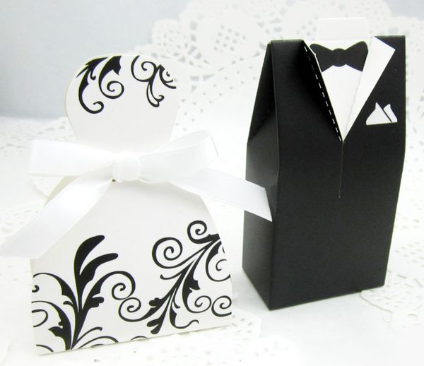 100pcs bride and groom candy boxes dress & tuxedo wedding pattern gift box christmas anniversary party favors