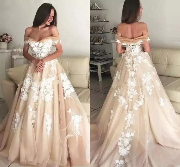 2019 charming champagne wedding dresses off the shoulder appliques tulle bandage bridal gowns custom made wedding gowns lace up back, White
2019 charming champagne wedding dresses off the shoulder appliques tulle bandage bridal gowns custom made wedding gowns lace up back, White