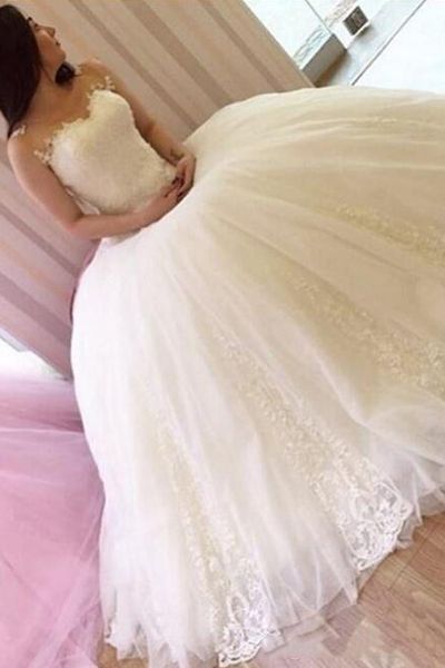 sheer scoop a-line wedding dresses 2018 formal sleeveless bridal gowns garden vestidos de mariage princess, White
sheer scoop a-line wedding dresses 2018 formal sleeveless bridal gowns garden vestidos de mariage princess, White